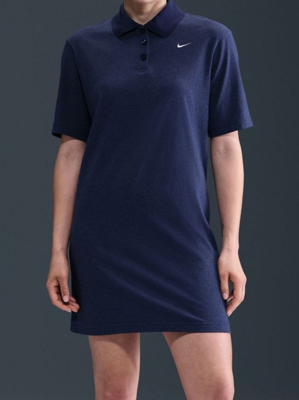 Nike Womens Sportswear Essential Short Sleeve Polo Mini Dress Midnight Navy Sz L